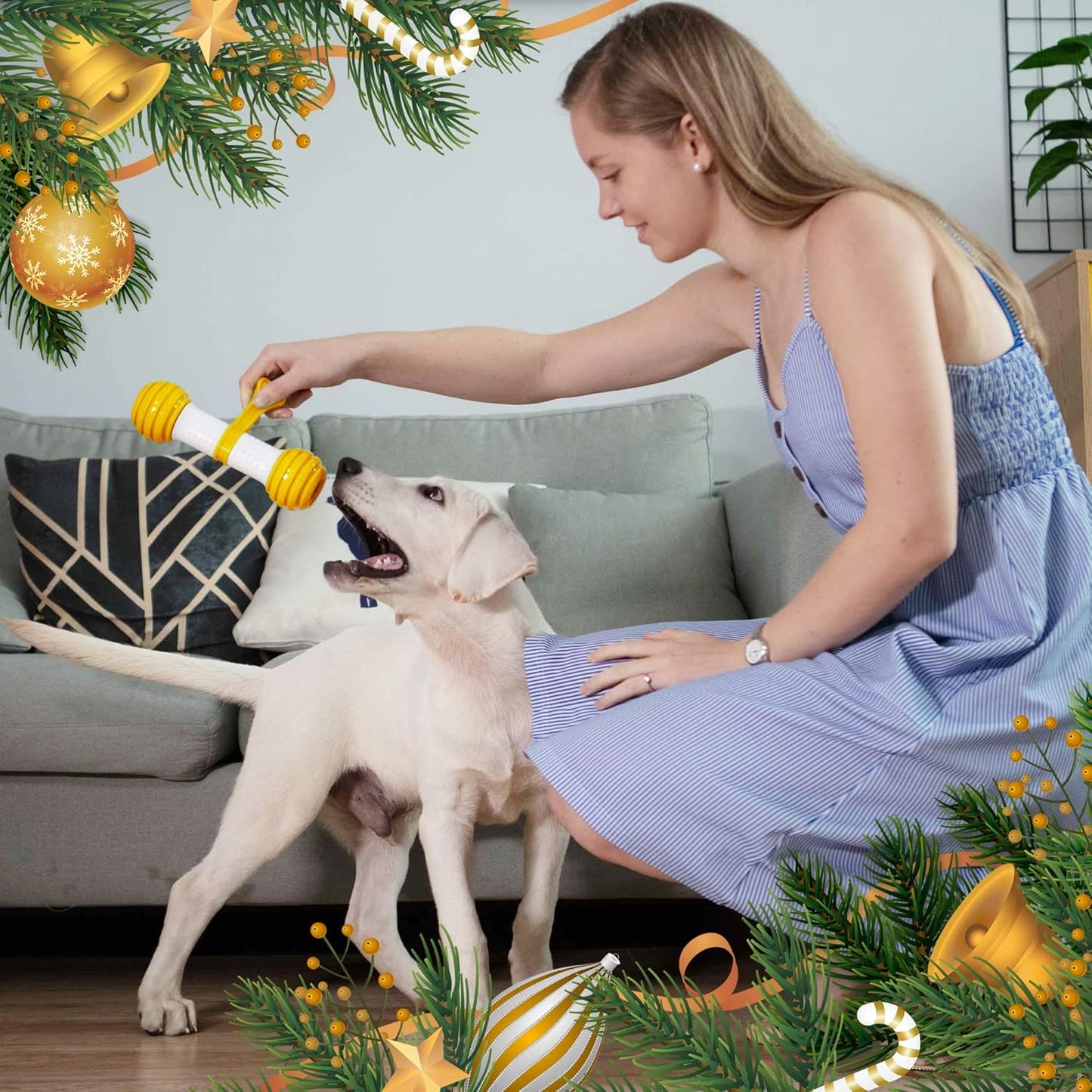 Interactive Dog Toys, Motion Activated Electronic Dog Toy Interactive Dog Bone Toys for Medium Large Dogs, USB Rechargeable Automatic Dog Toy for Boredom and Stimulating (Yellow)